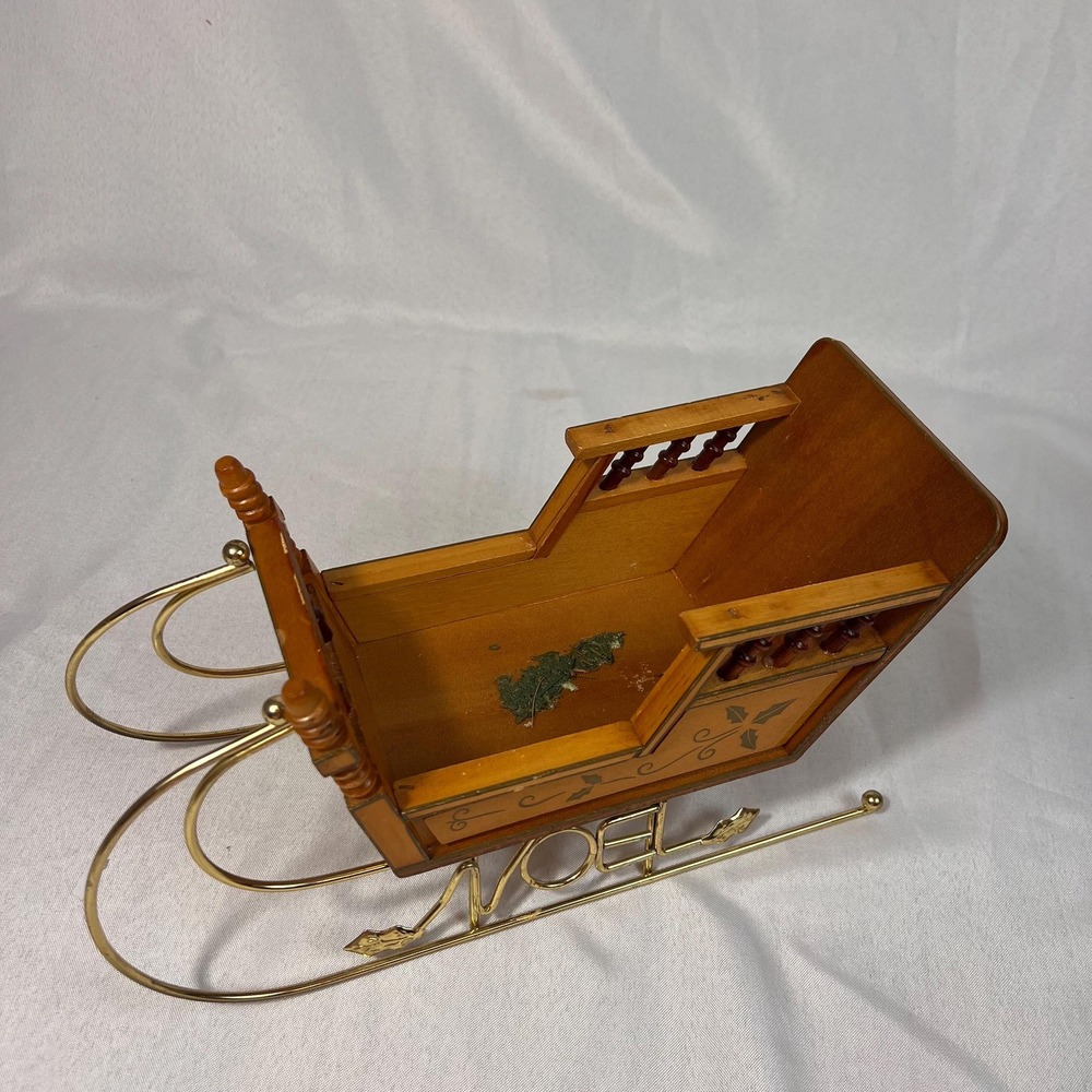 Vintage Wooden Christmas Sleigh Decor Brass NOEL Runner Holly Farmhouse Holiday - Picture 10 of 10